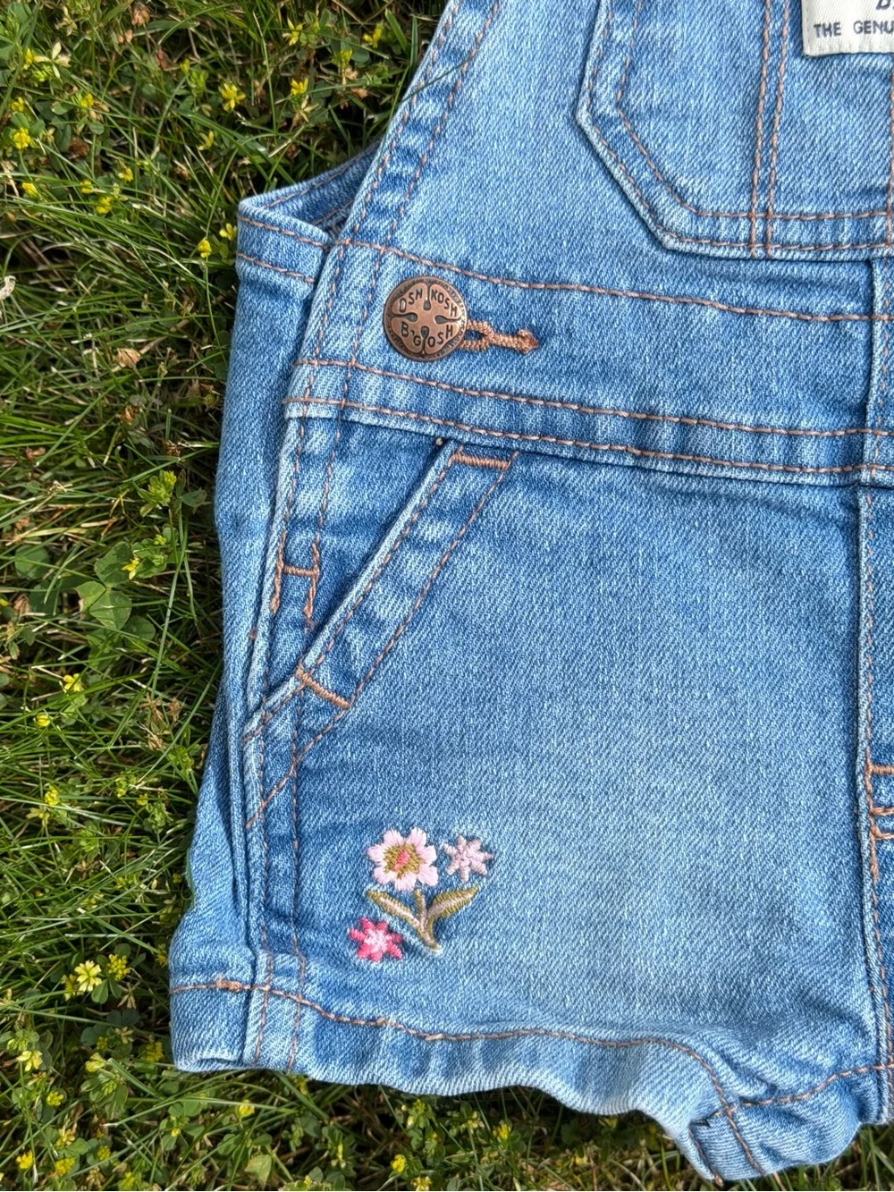 Vintage Y2K OshKosh B'gosh Denim Shortalls Embroidered Flowers Vestbak Size 3M
